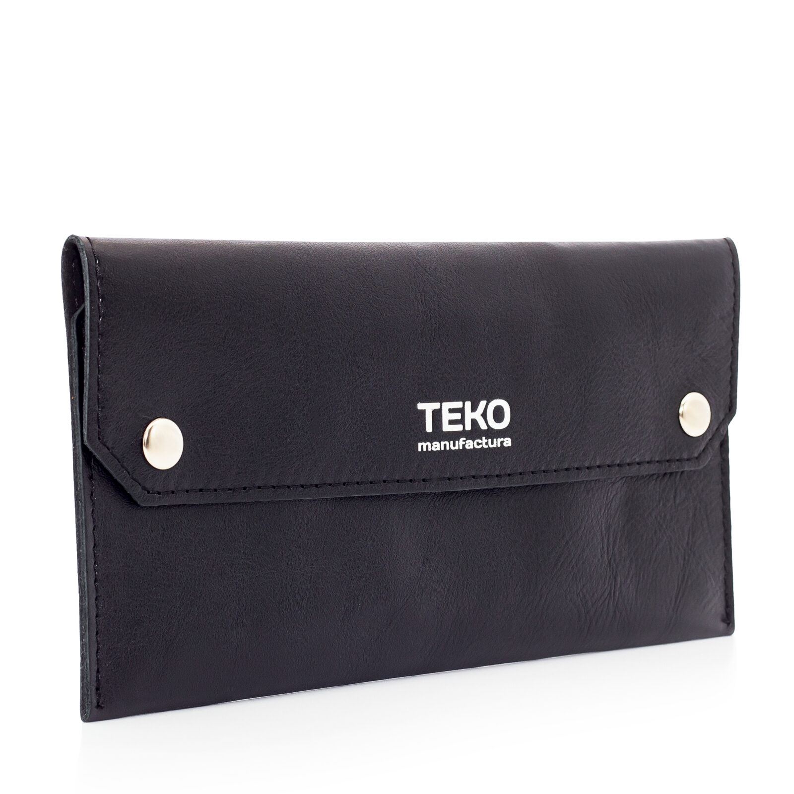 Чорне шкіряне портмоне TEKO manufactura з логотипом.
